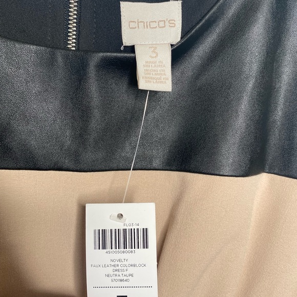 FINAL SALE Chico's NWT Faux Leather Taupe Dress Women’s Size XL Chico’s 3 - Picture 6 of 8
